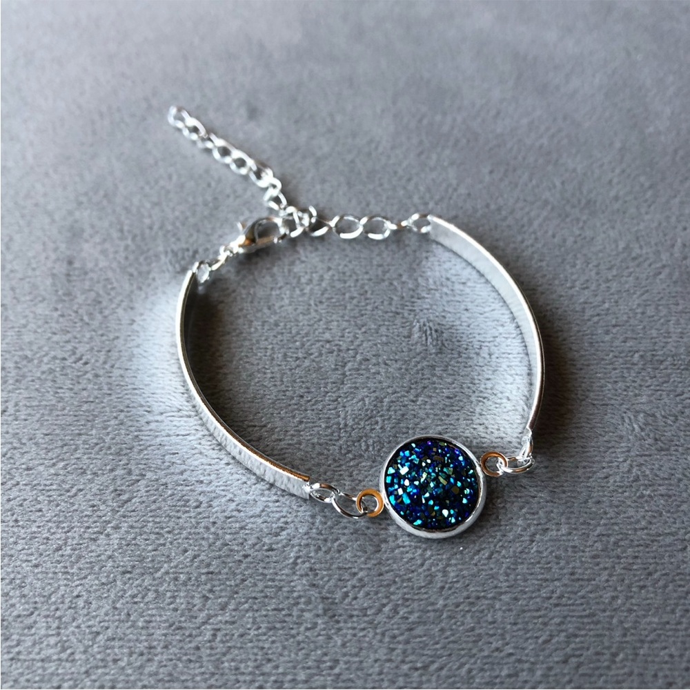 Blue Green Faux Druzy Silver-Tone Bracelet ~ Brand New!
